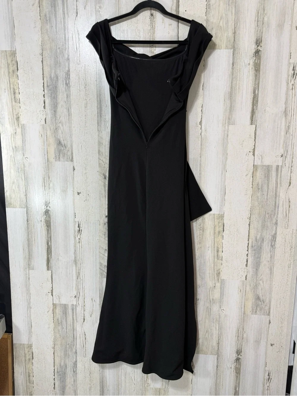 Babyboo Sexy Gown One-Shoulder Black Draped Evening Dress High Front Slit